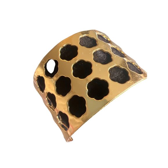 Gold Tone Bracelet Cut Out Bangle Statement Open - Picture 7 of 15